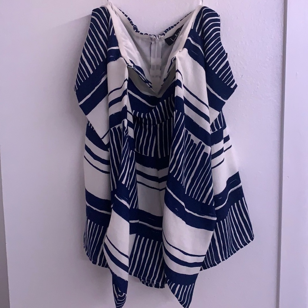 blue and white romper